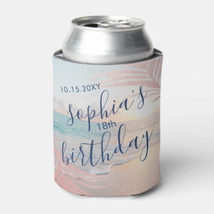 Beach Birthday Party Favour Pink Personalised Can Cooler