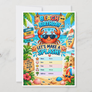 Beach Birthday Party Invitation   Let's Make a Spl