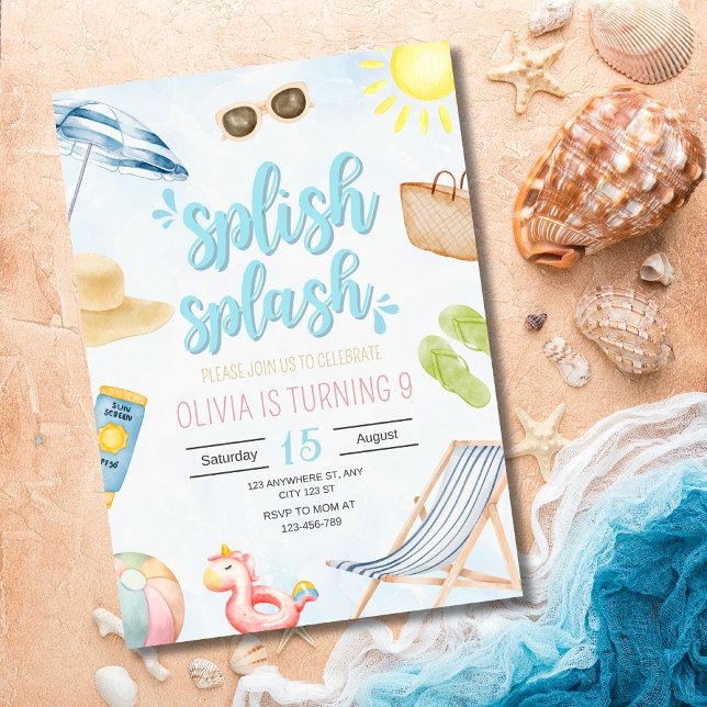 Beach Birthday Party Invitation, Swimming Birthday Invitation (Creator Uploaded)