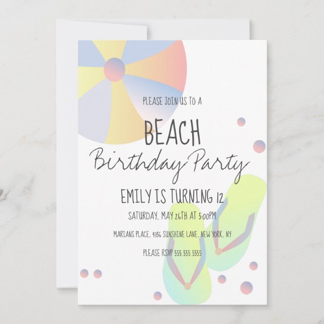 Beach Birthday Party Pool Flip Flop Ball Invitation (Front)