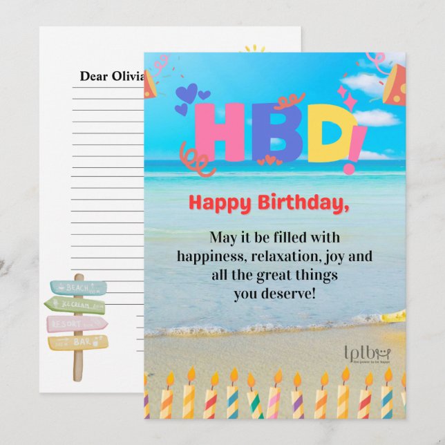 BEACH BIRTHDAY WISH PERSONALIZED CARD (Front/Back)