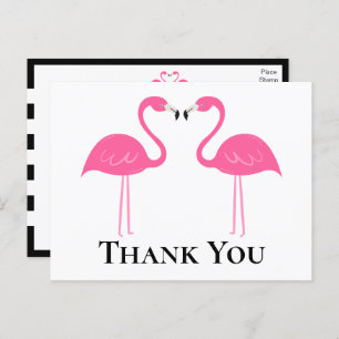 Beach Black Pink Flamingo Wedding Thank You Postcard