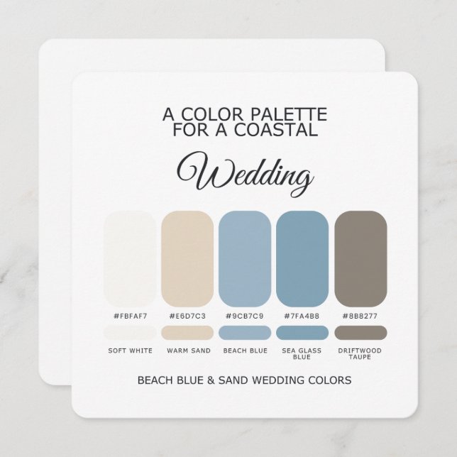Beach Blue and Sand Wedding Color Palette Card (Front/Back)