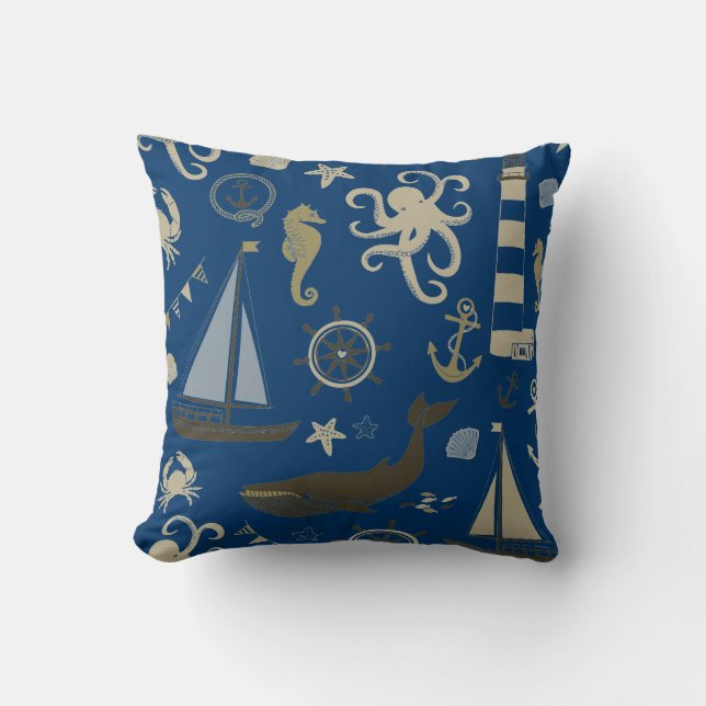 Beach Blue Beige Ocean  Cushion (Front)