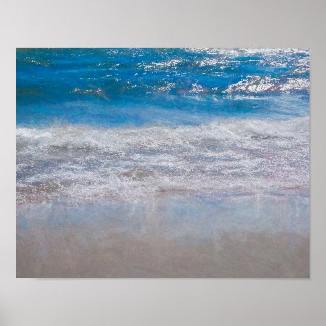 Beach Blue Coastal Ocean Waves Tropical Art Poster (Front)