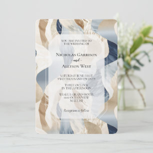 Beach Blue Cream Sand Ivory Abstract Wedding Invitation