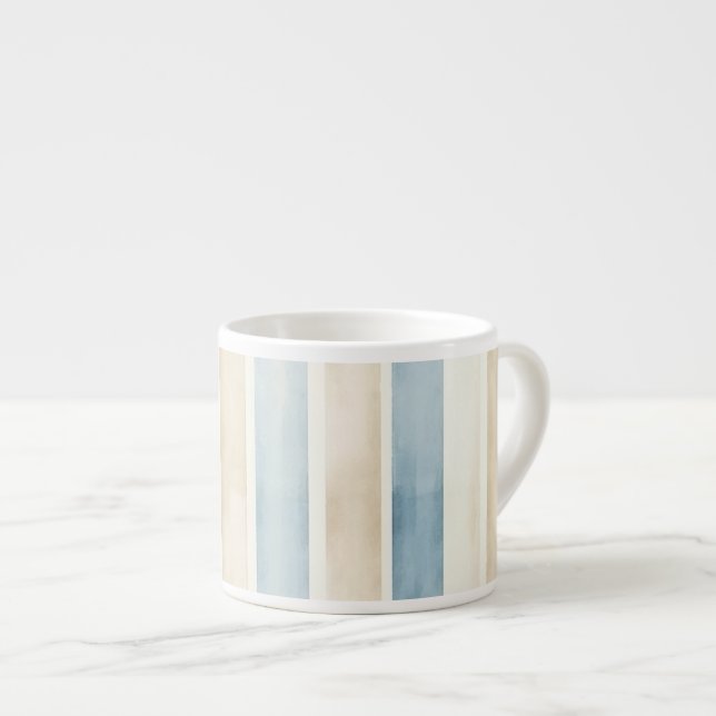 Beach Blue Cream Stripes Espresso Cup (Front Right)