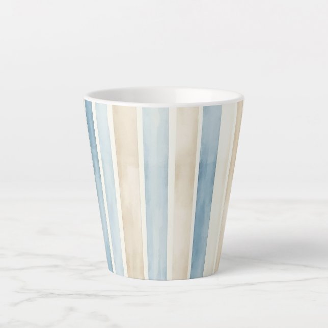 Beach Blue Cream Stripes Latte Mug (Front)