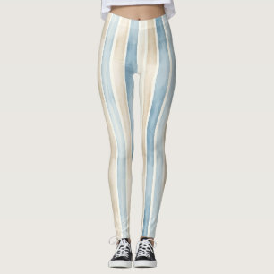 Beach Blue Cream Stripes Leggings