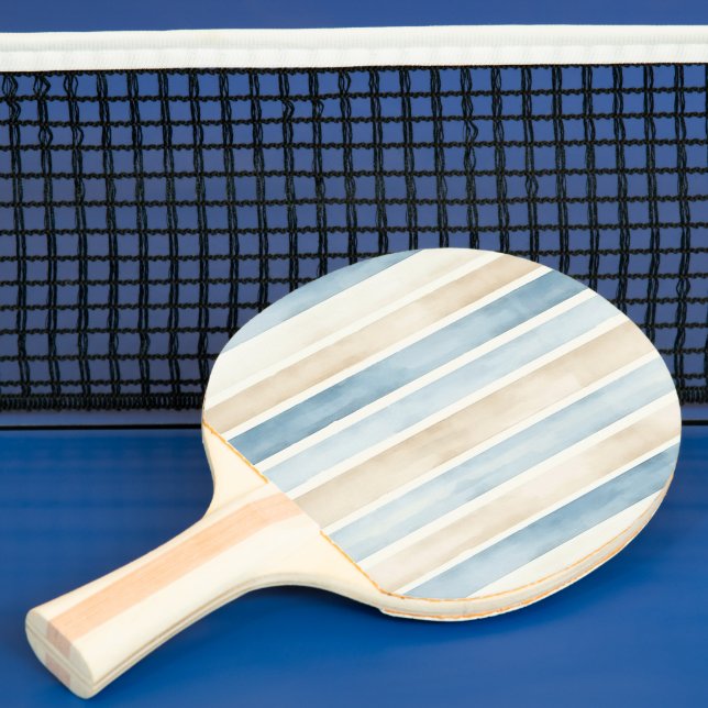 Beach Blue Cream Stripes Ping Pong Paddle (Insitu)