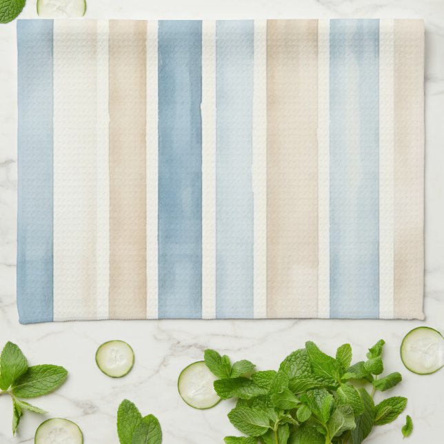 Beach Blue Cream Stripes Tea Towel (Folded)
