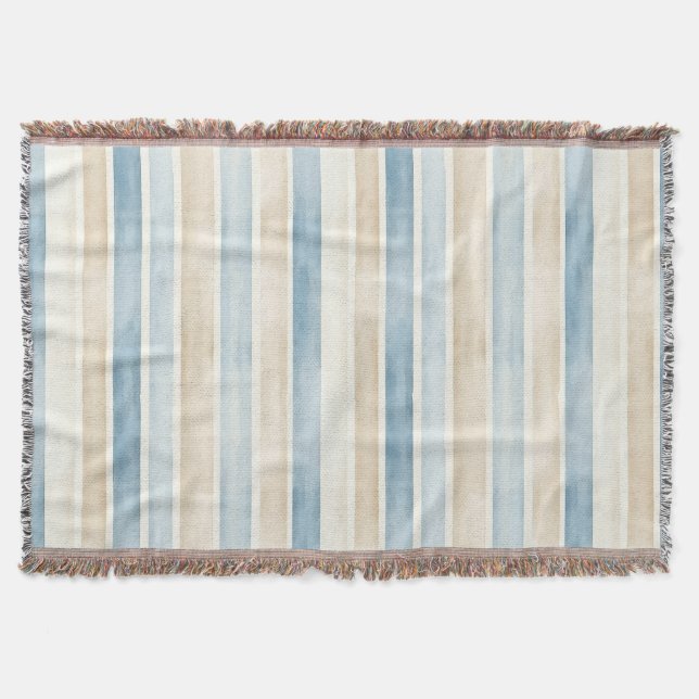 Beach Blue Cream Stripes Throw Blanket (Front)