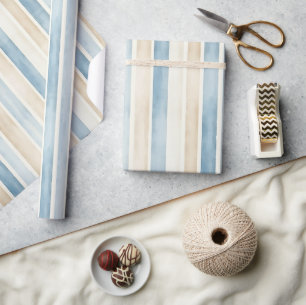 Beach Blue Cream Stripes Wedding Wrapping Paper