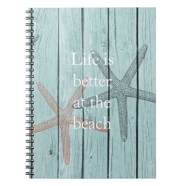 Beach Blue Faux Wood Starfish  Notebook (Front)