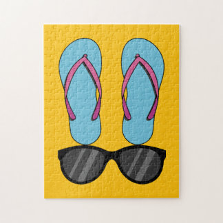 Beach Blue Flip Flops and Black Sunglasses Jigsaw Puzzle