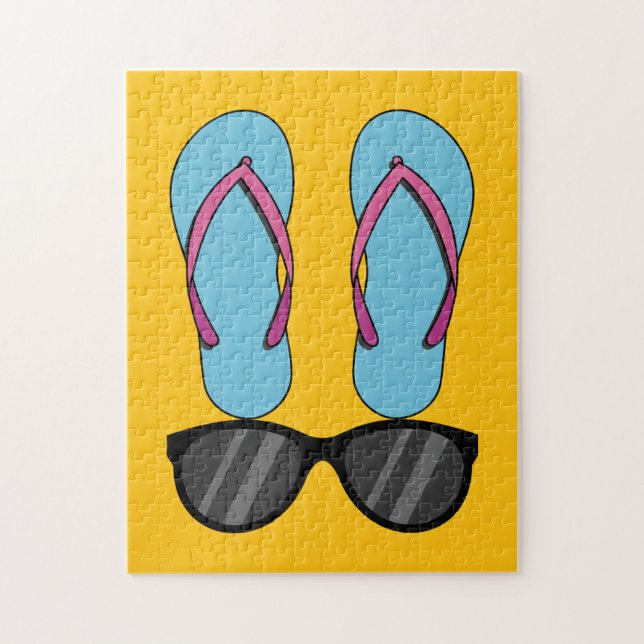Beach Blue Flip Flops and Black Sunglasses Jigsaw Puzzle (Vertical)