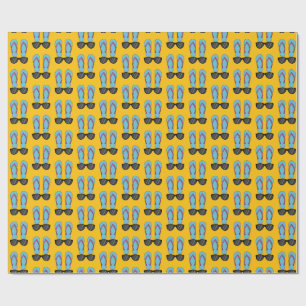Beach Blue Flip Flops and Black Sunglasses Wrapping Paper