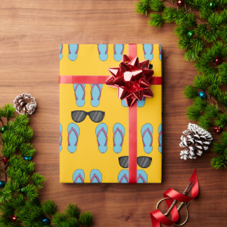 Beach Blue Flip Flops and Black Sunglasses Wrapping Paper