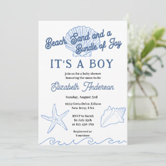 Beach Blue Ocean Baby Boy Shower Invitation