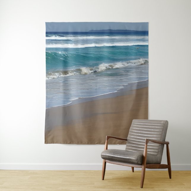 Beach Blue Ocean Waves Tapestry (In Situ)