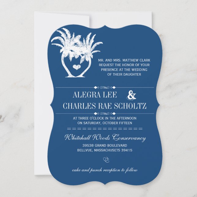 Beach Blue Opulence Palm Tree Destination Invitation (Front)