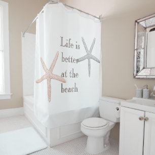 Beach Blue Peach Starfish  Shower Curtain