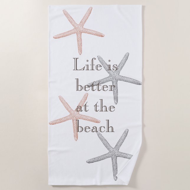 Beach Blue Peach Starfish  Towel (Front)