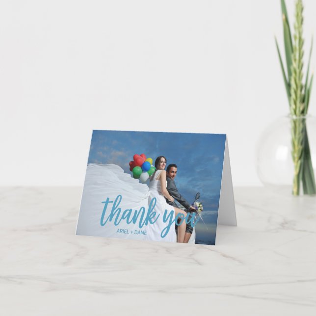 Beach Blue Photo Thank You Card (Front)