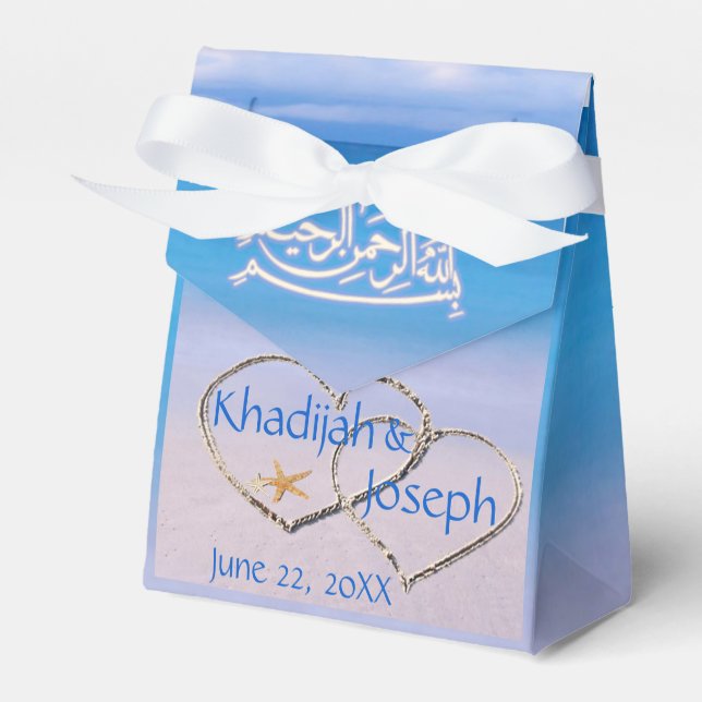 Beach & Blue Sea Islamic Muslim Wedding Favour Bag Box (Front Side)