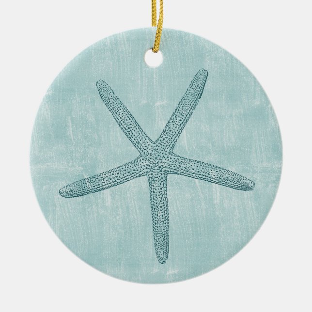 Beach Blue Starfish Ceramic Tree Decoration (Front)