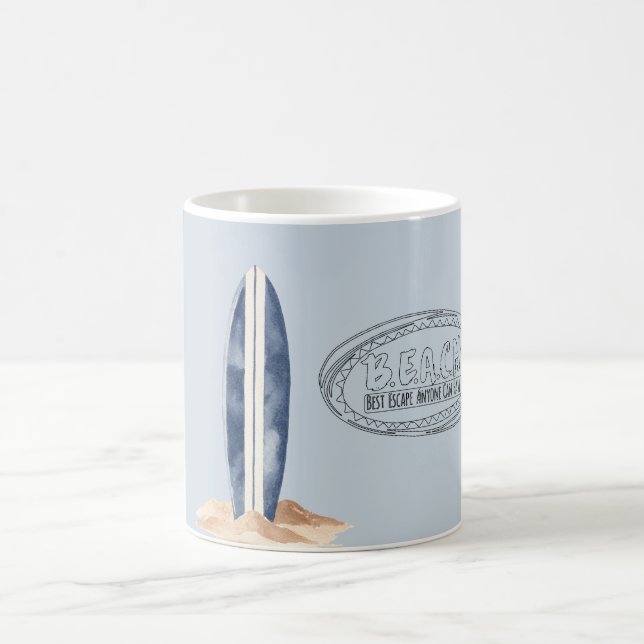 Beach Blue Surf Board Coffee Mug (Center)