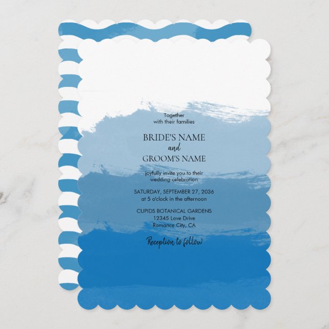 Beach Blue Watercolor Wedding Invitations (Front/Back)