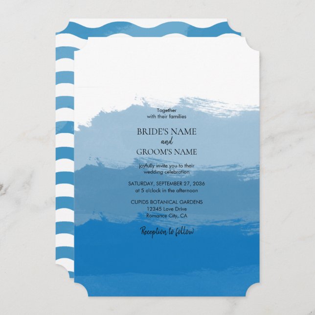 Beach Blue Watercolor Wedding Invitations (Front/Back)