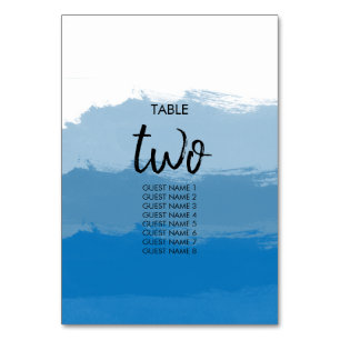 Beach Blue Watercolor Wedding Table Number