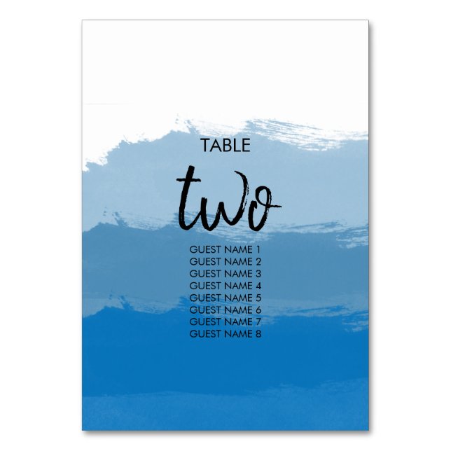 Beach Blue Watercolor Wedding Table Number (Front)