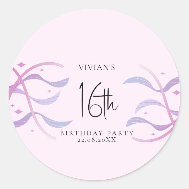 Beach Blush Pink Sweet Sixteen Party Classic Round Sticker (Front)