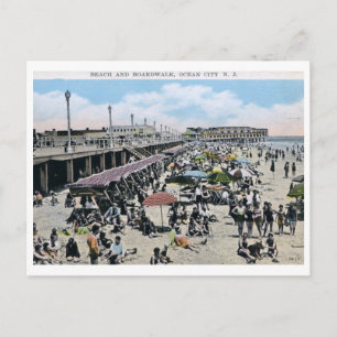 Beach & Boardwalk, Ocean City, NJ Vintage Postcard