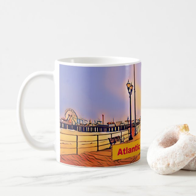 Beach Boardwalk Pop Art Coffee Mug (With Donut)