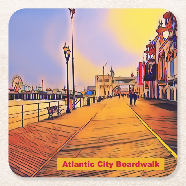  Beach Boardwalk Pop Art Square Paper Coaster (Front)