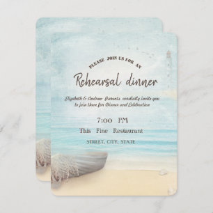 Beach Boat Lighthouse Rehearsal Dinner  Invitation