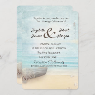 Beach Boat Lighthouse Wedding Invitation