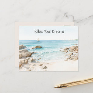 Beach Boat Ocean View  Postcard