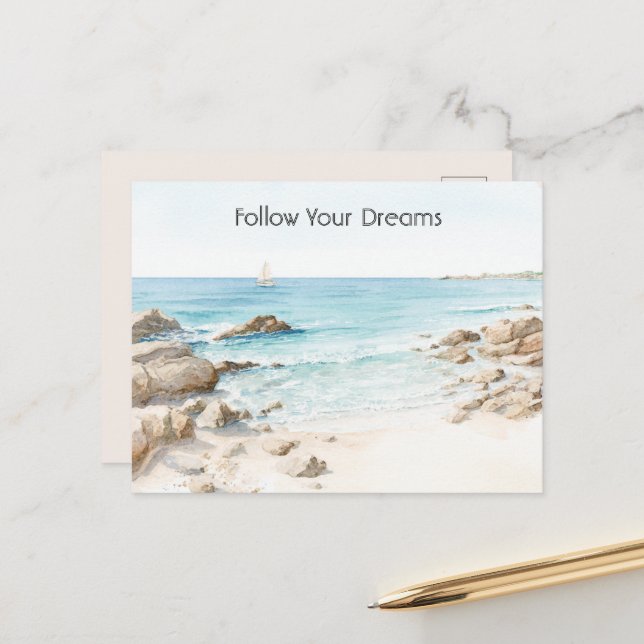 Beach Boat Ocean View  Postcard (Front/Back In Situ)