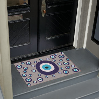 Beach Boho Mediterranean Blue Evil Eye Print Doormat