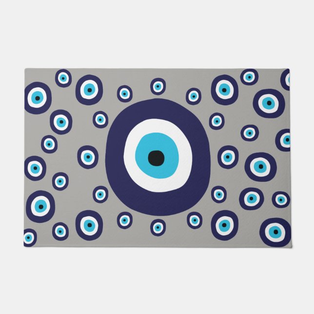 Beach Boho Mediterranean Blue Evil Eye Print Doormat (Front)