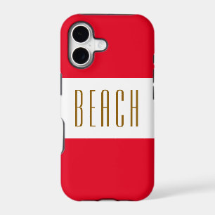 BEACH Bold Sporty Fun Bright Red White Stripes