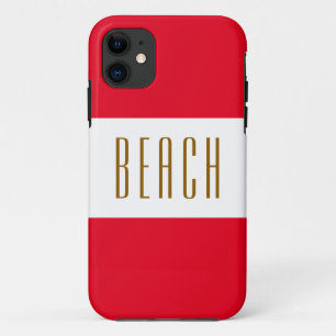 BEACH Bold Sporty Fun Bright Red White Stripes iPhone 11 Case
