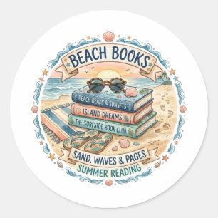 Beach Books Summer Reading Design Classic Round Sticker