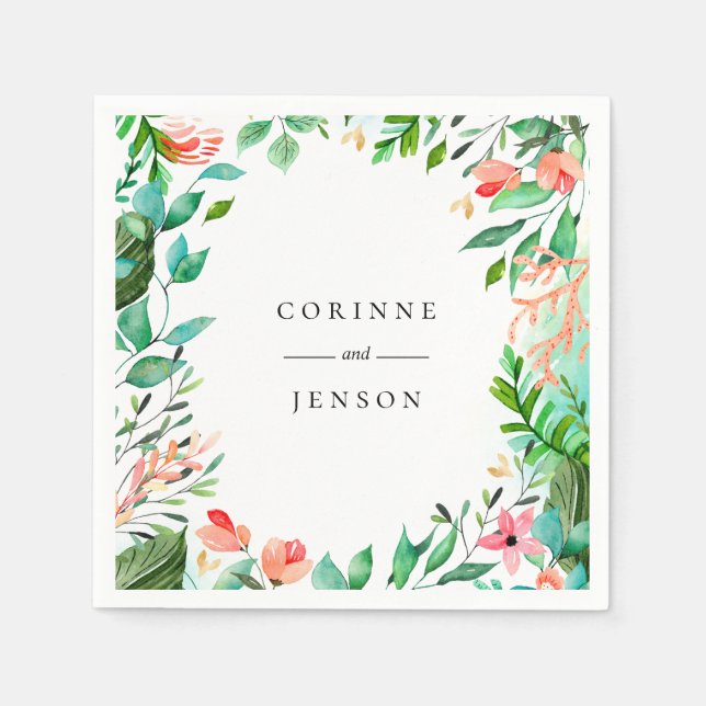 Beach Botanical Frame Personalised Paper Napkins (Front)