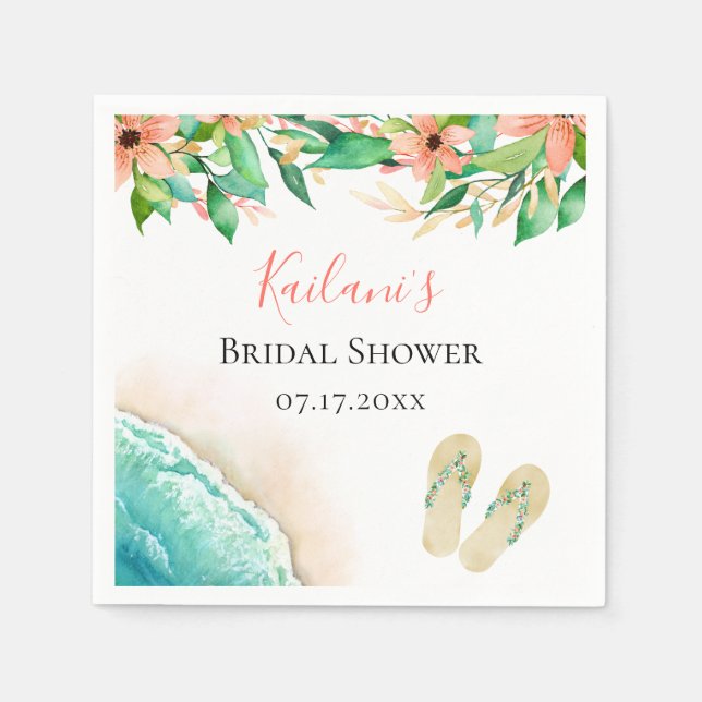 Beach Botanical Personalised Napkin (Front)